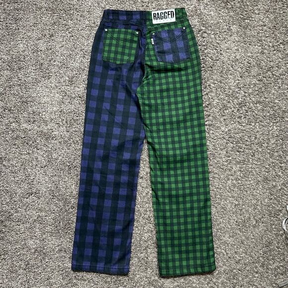 Ragged Jeans Plaid Pants Two Tone Punk Rock Emo 90s y2k 26x30 Green Purple - Picture 8 of 11